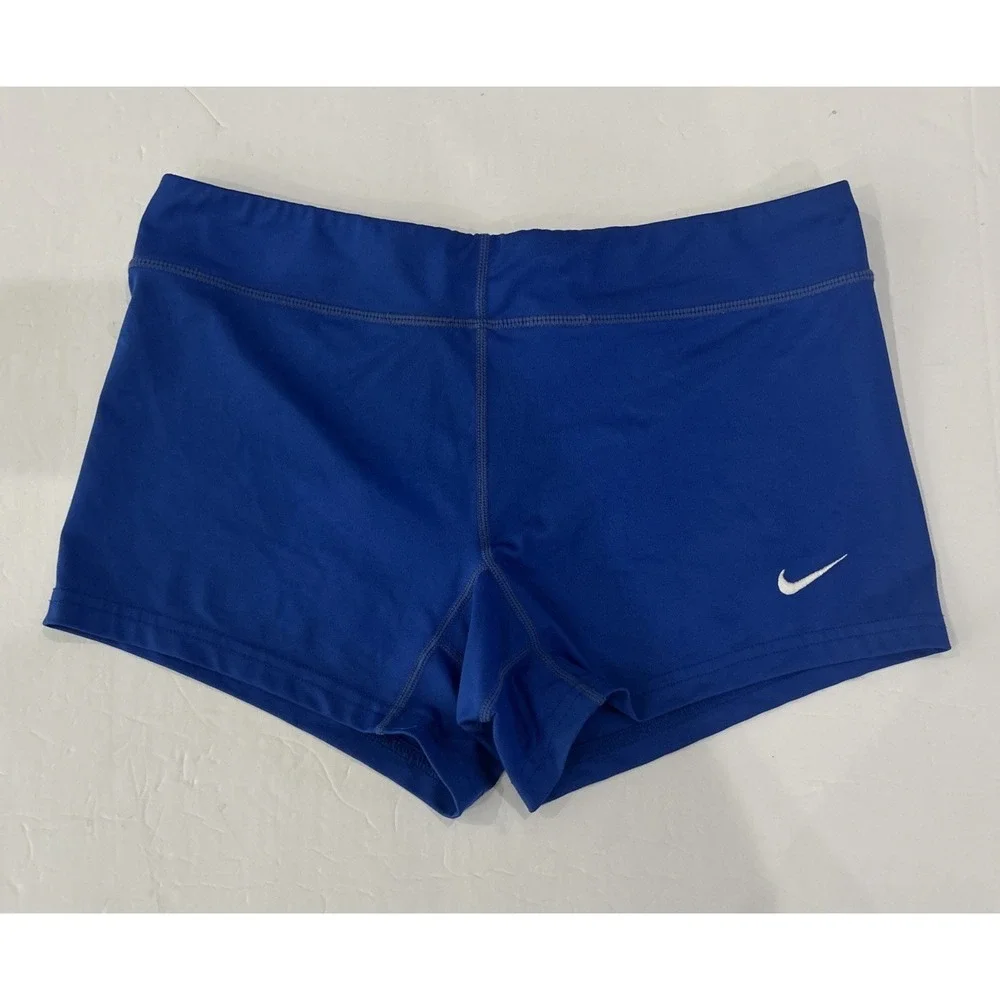 Nike Womens Dri-FIT Volleyball Shorts Royal Blue White Embroidered Check Size M